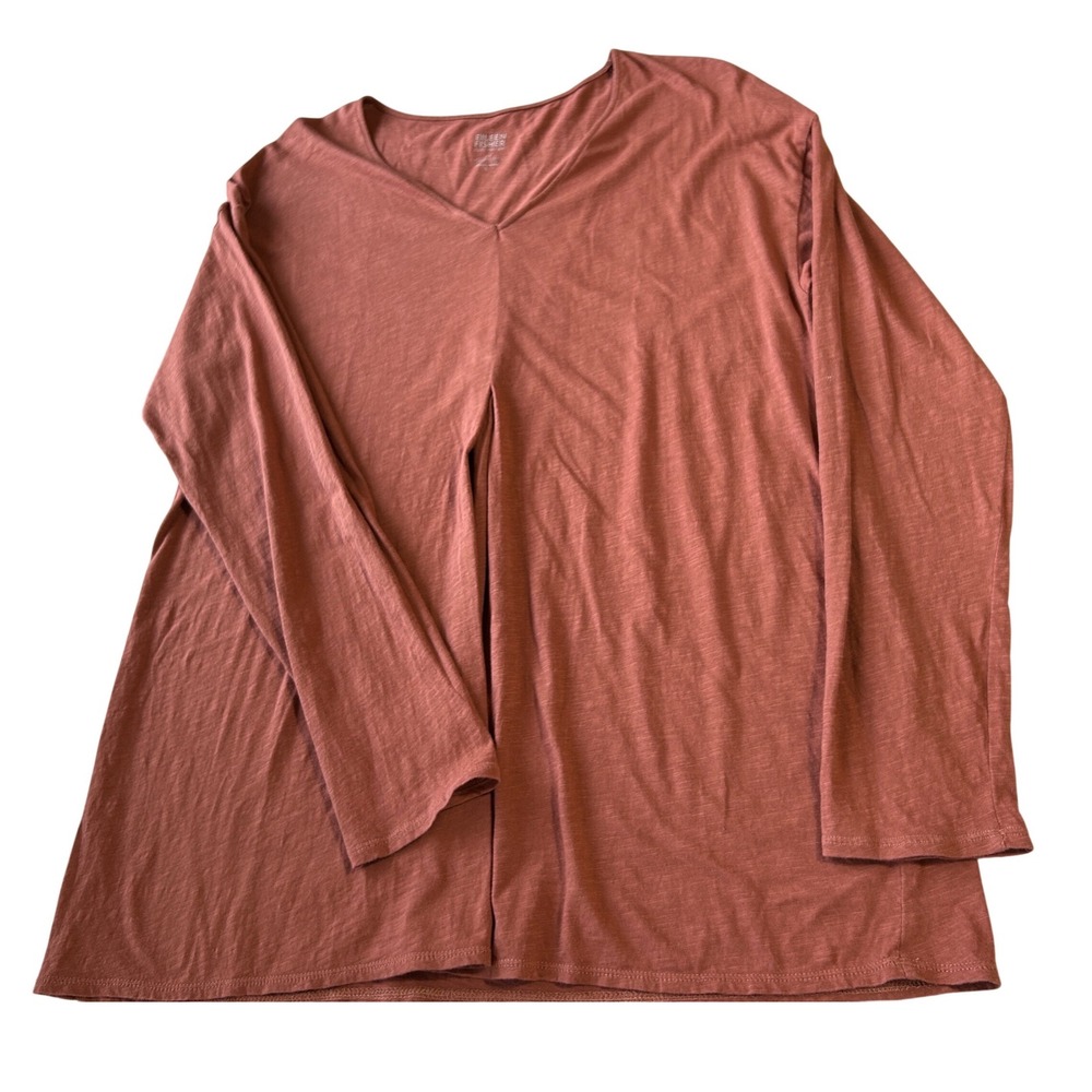 Eileen Fisher Garnet‎ Hill Organic Cotton V-Neck Sleepwear Top Rust Orange Small